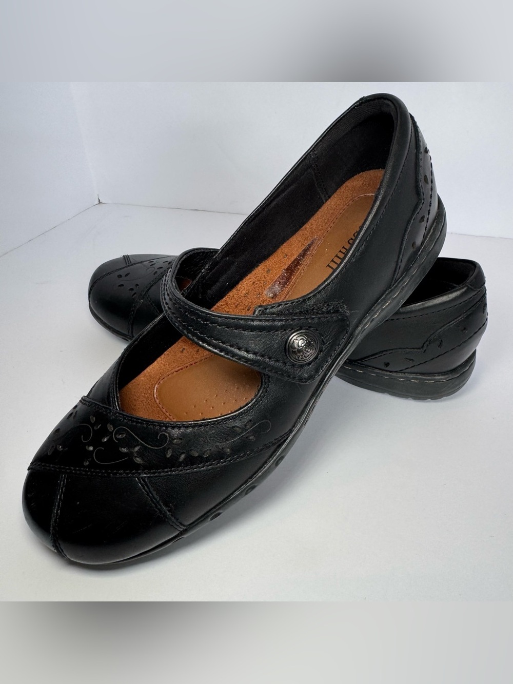 Rockport Cobb Hill Petra Mary Jane Black Leather Flats Women's Size 8